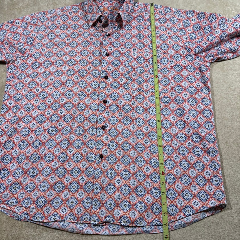 Alan Flusser Mens XL Short Sleeve Button‎ Down Shirt Geometric Print 100% Cotton - Picture 4 of 5